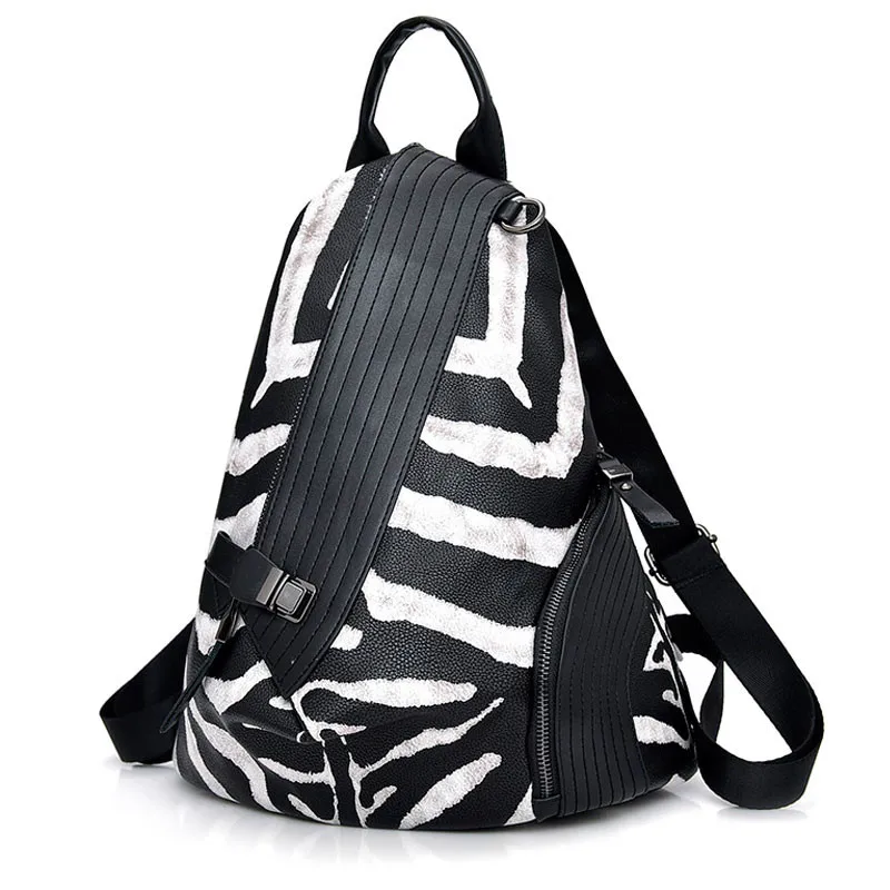 Fashion Zebra Pattern Antitheft Backpack Women High Quality Leather