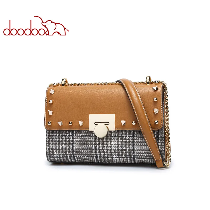 

DOODOO Brand Fashion Women Bag Female Shoulder Crossbody Bags Ladies Artificial Leather Chain Rivet Small 2 Colors Messenger Bag