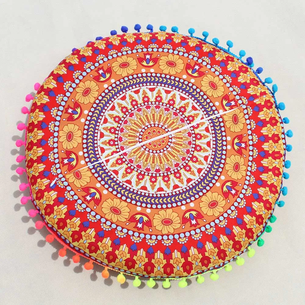 Indian Mandala Floor Pillows Round Bohemian Cushion Pillows Cover Case