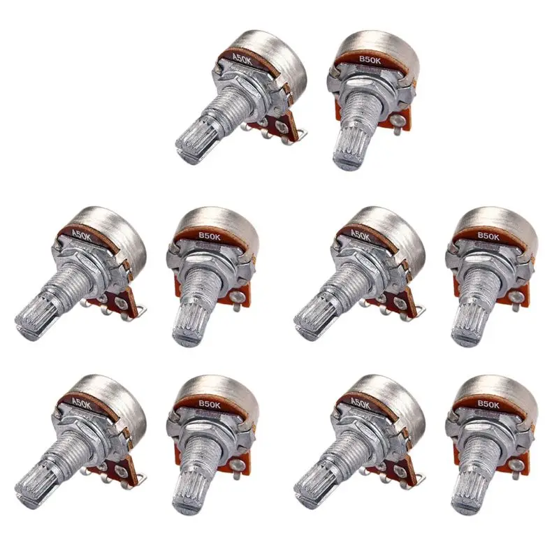 

2019 A50K B50K Potentiometer Splined Knurled Pot Electric Guitar Bass Effect Amp Tone Volume 18mm Shaft