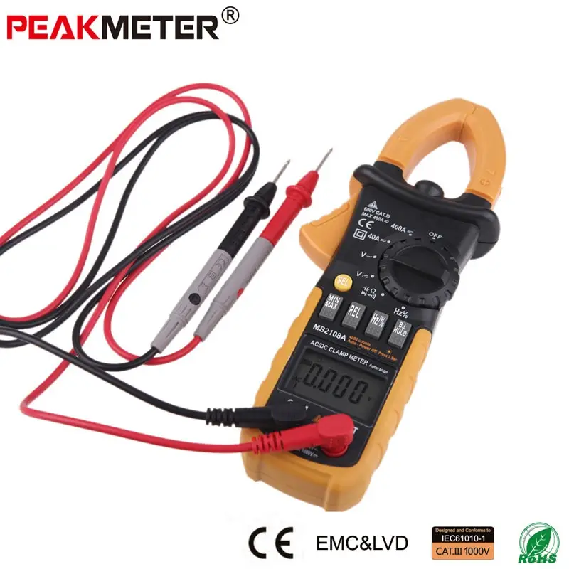 Токовые клещи PEAKMETER MS2108A MASTECH плоскогубцы Амперметр Емкость тестер AC DC амперметрический зажим мультиметр