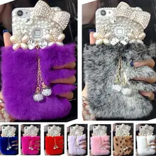 luxury gem Bling Fox Rabbit Plush Fur Pearl Bowknot Back Cover Case for SAMSUNG S5 S6 S6E+ S7 S7E S8P N3 N4 N5 Tassel pendant