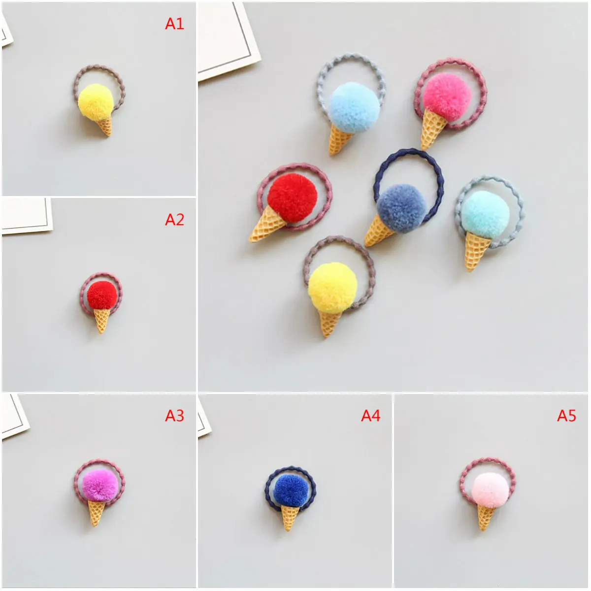 

Kids Ice Cream Fluffy Pompom Hair Ties Seamless Elastic Hair Band Pom Pom Ponytail Holder for Girls Hair Accessories
