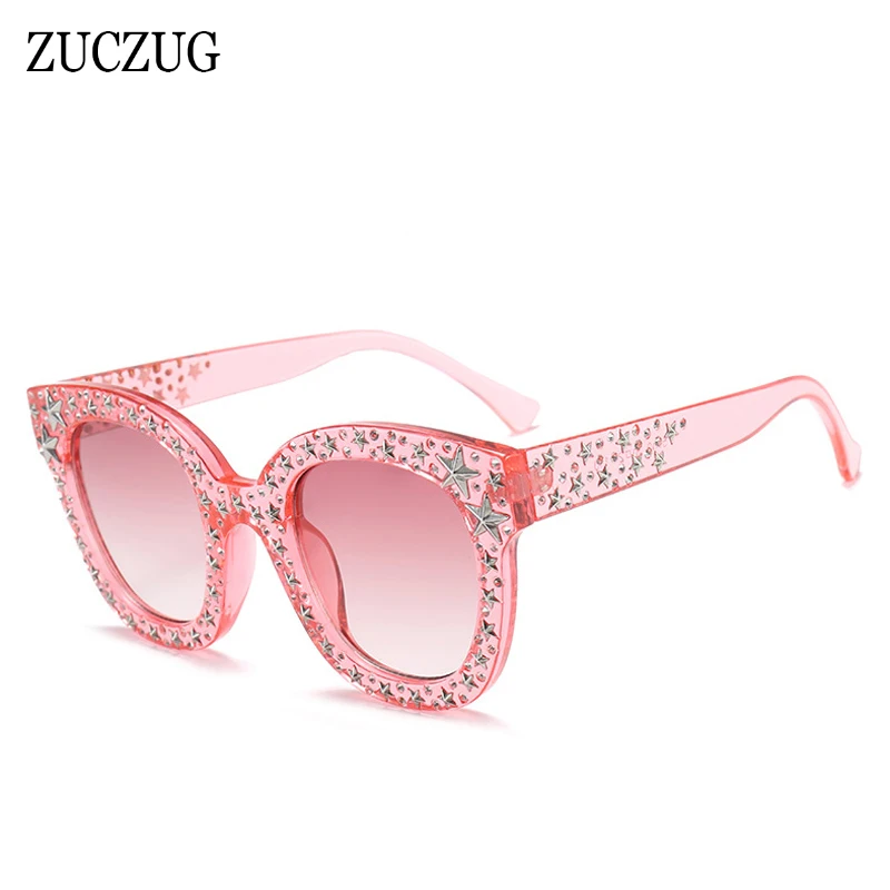 

ZUCZUG Brand Retro Square Sunglasses Women Design Pink Rhinestone Star Oversized Sun Glasses Brown White Black Shades For Female