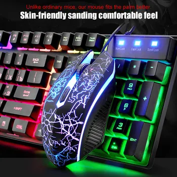 

Luminous Keyboard with Mouse Set Russian Ergonomic Waterproof Mechanical Keypad keyboard 104 keys mouse 4 keys WS