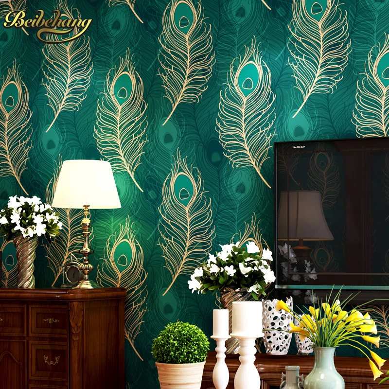 beibehang Peacock Wallpaper Paper mural Wall Paper roll papel de parede 3D blue TV Bordered for Living Room Bedroom TV Backdrop beibehang custom wallpaper kids room mural rainbow castle cartoon backdrop kids room mural wallpaper for walls papel de parede
