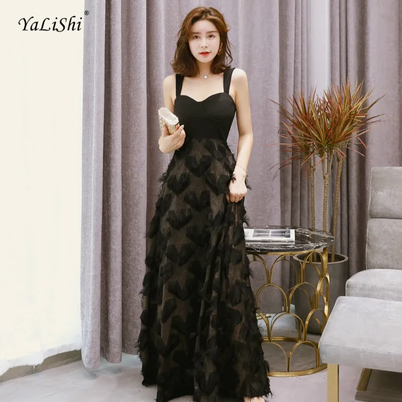 

2018 Solid A-line Dress Women Summer Black Spaghetti Strap Sleeveless Strapless Elegant Party Tassel Dress Vintage Club Dresses