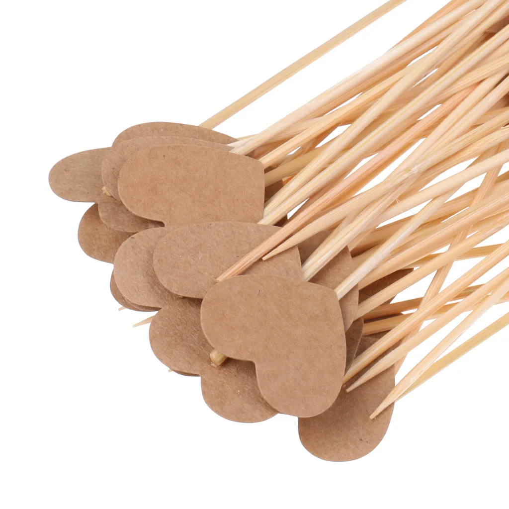 Kraft Paper Rustic Heart Cupcake Cake TopperS Flags PickS Wedding Party Decor