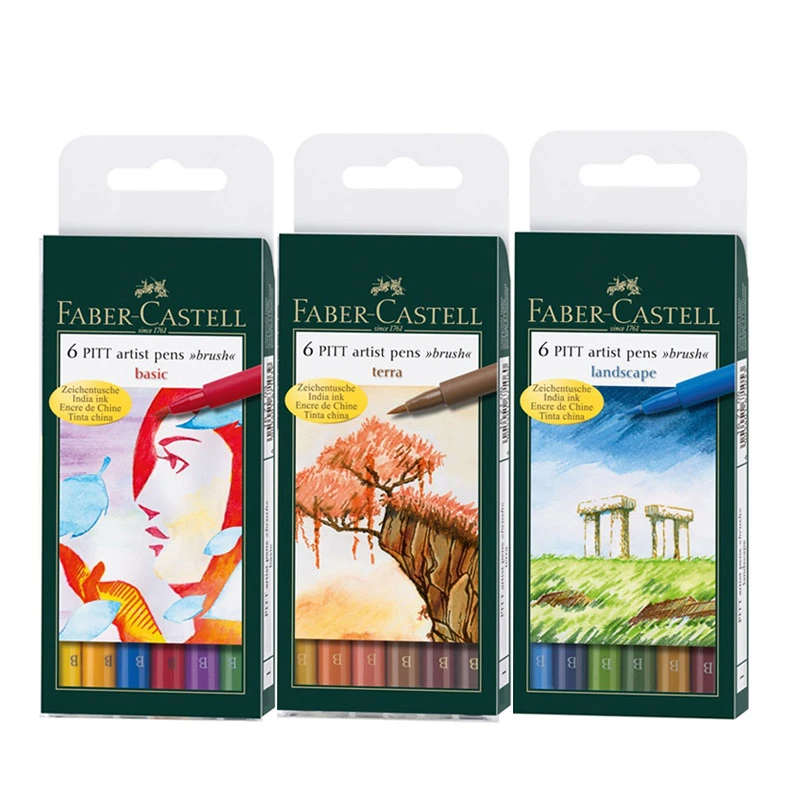 ファーバーカステルマークペン 水ソフトヘッド 6色手描きイラスト キャラクター風景 グレーアニメーションセット Aliexpress