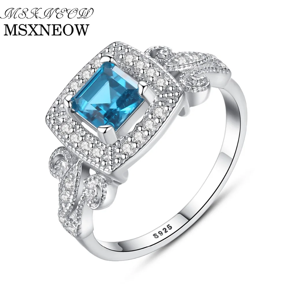 MSXNEOW Classic Luxurious Natural Sky Blue Royal Solid 925 Sterling Silver Engagement Rings For Women Wedding Charm Ring SR0077 | Украшения