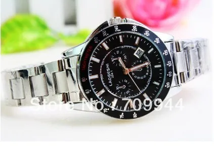 LAOGESHI Smooth Dial Functional Subdials Stick Markers SS Strap Quartz Ladies' Watch Black White Blue |