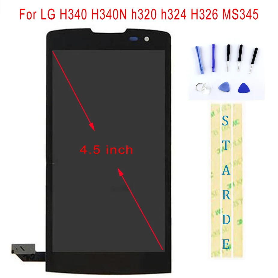 

STARDE Replacement LCD For LG H340 H340N h320 h324 H326 MS345 LCD Display Touch Screen Digitizer Assesmbly Frame Black 4.6"
