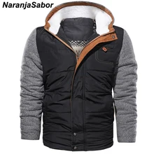 NaranjaSabor, новинка, зимние мужские теплые парки, плотное флисовое хлопковое пальто, тонкие мужские куртки, пальто с капюшоном, Мужская брендовая одежда N500