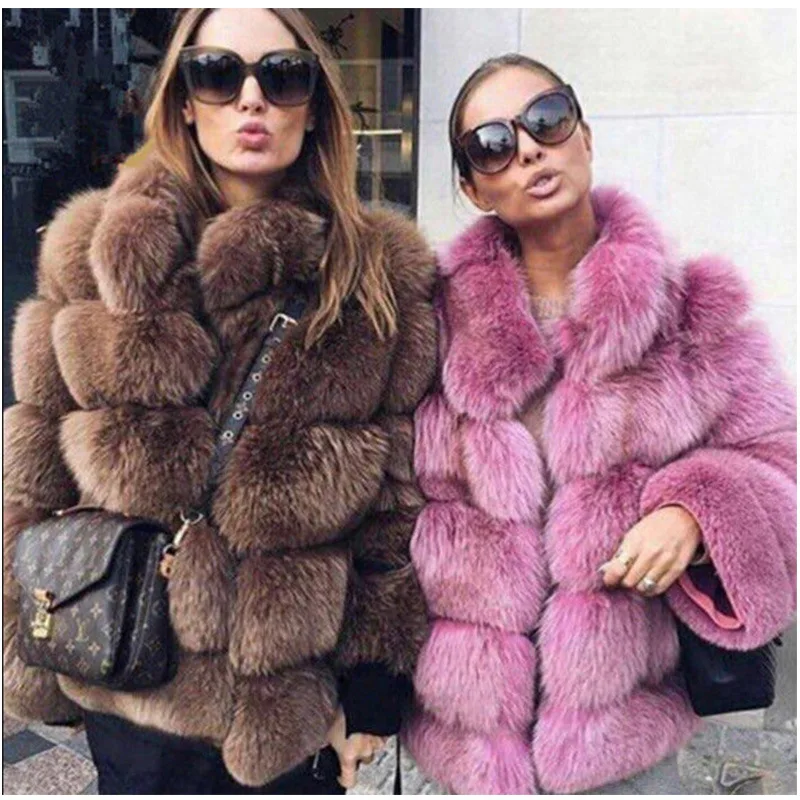 

2018 New Winter Coat Women Faux Fox Fur Coat Plus Size Women Stand Collar Long Sleeve Faux Fur Jacket Fur gilet fourrure Y26