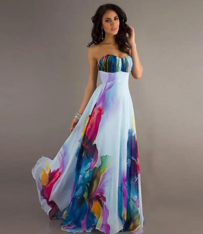 

Boho Vogue Sexy Vintage Sleeveless Floral Long Maxi Party Dress Wrapped Chest Off Shoulder Backless Printing Temperament Evening