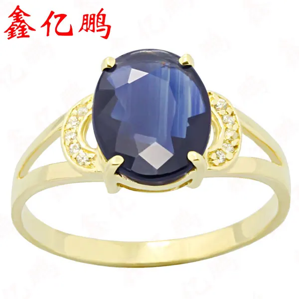 

18 k gold inlaid natural sapphire ring