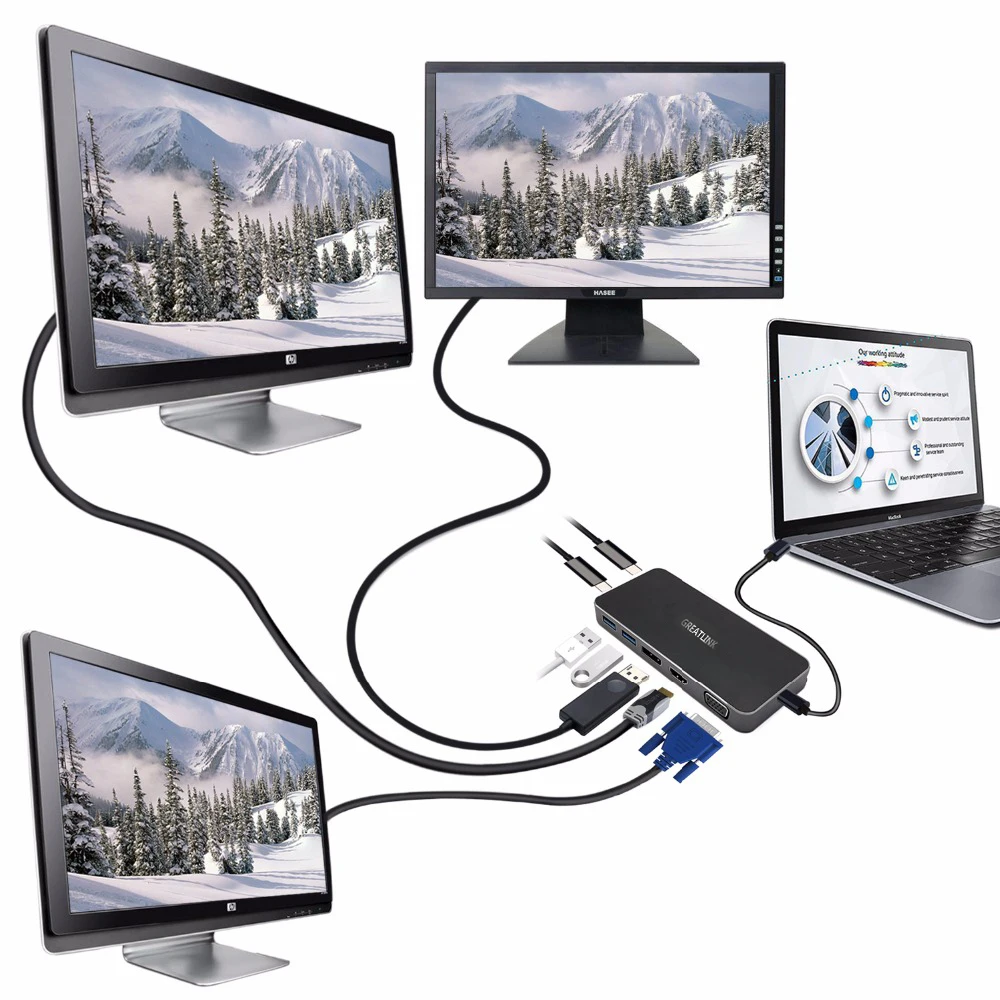 Адаптер USB Type C thunderbolt 3 порт дисплея 1 2 VGA в HDMI сплиттер 0 DP конвертер с дисплеем