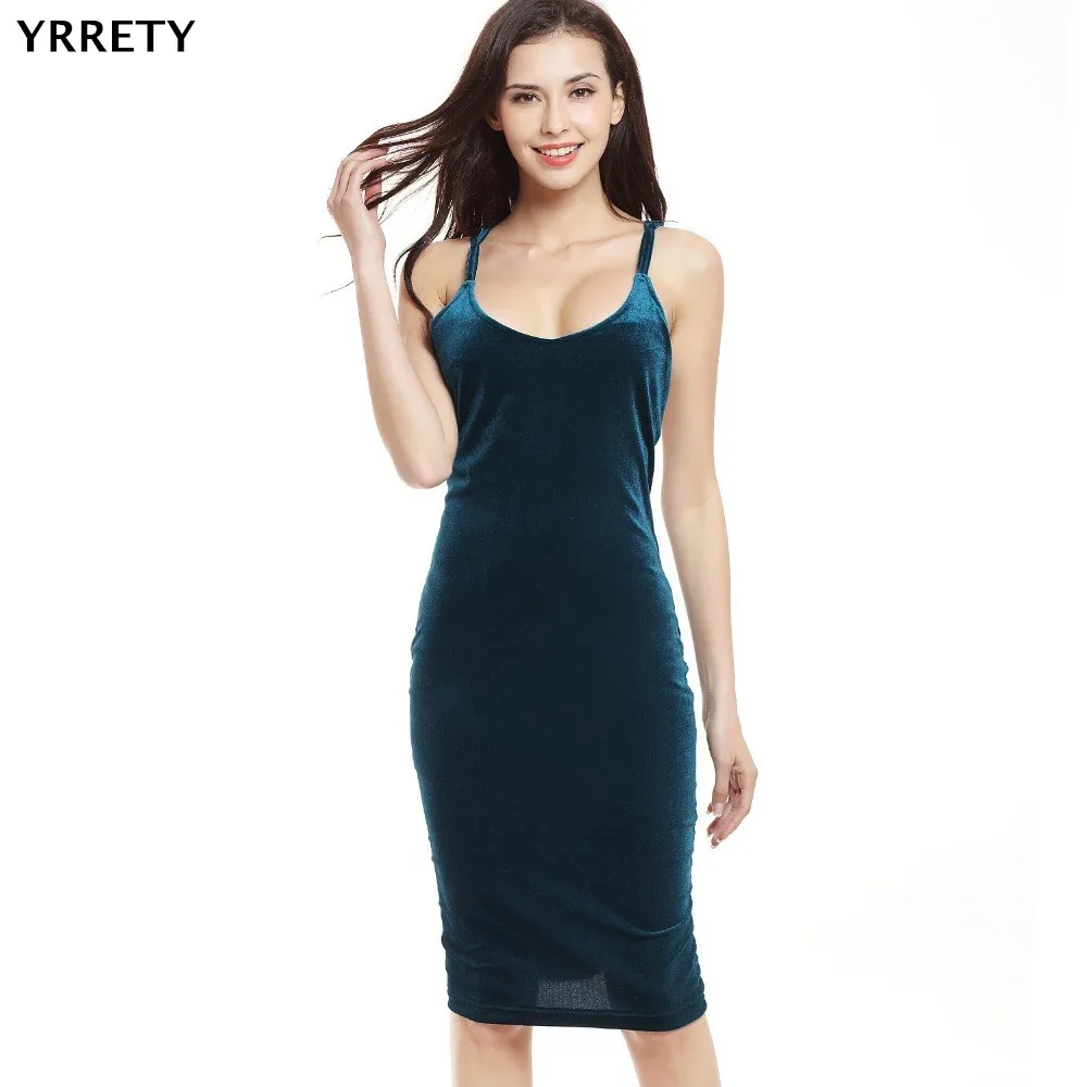 

YRRETY Women Bodycon Dresses Low Cut Fashion Summer Sleeveless Spaghetti Strap Evening Party Mid Velvet Bag Hip Dress Strap 2019