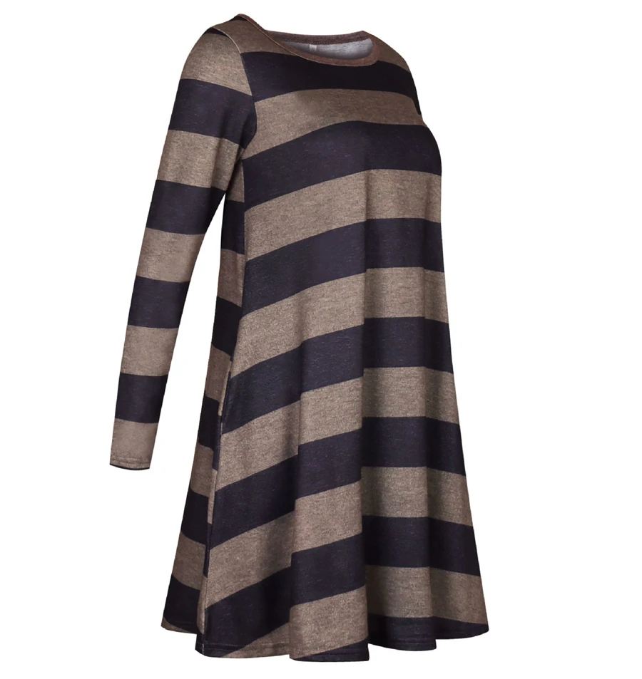 Gladiolus Autumn Winter Women Dress O-Neck Long Sleeve Striped Loose Casual Midi Dress Vestidos Verano 2018 Vestido Sundress (36)