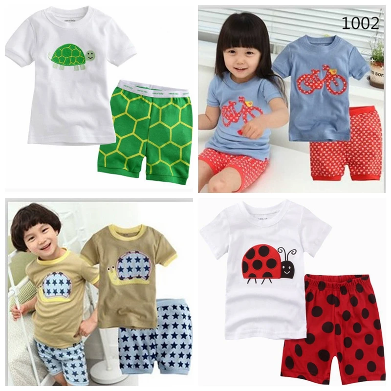 Новая детская одежда пижамы с короткими рукавами из хлопка с рисунком для малышей Пижамный комплект для мальчиков и девочек, 1 комплект в партии