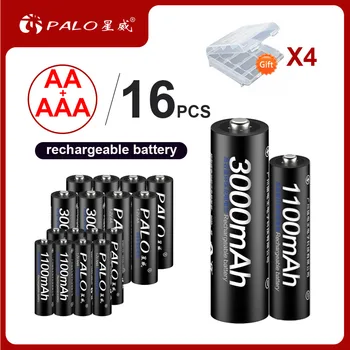 

PALO 100% origianal 8pcs AA rechargeable battery 3000mAh 1.2V Ni-MH+8pcs AAA 1100mAh rechargeable batteries for toys power
