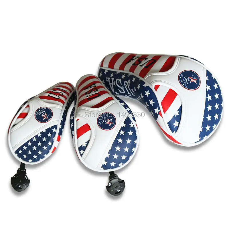 شحن مجاني حرفي usa العلم بو الجلود جولف headcovers رئيس يغطي سائق مهاجم ut فائدة مع عدد البطاقات