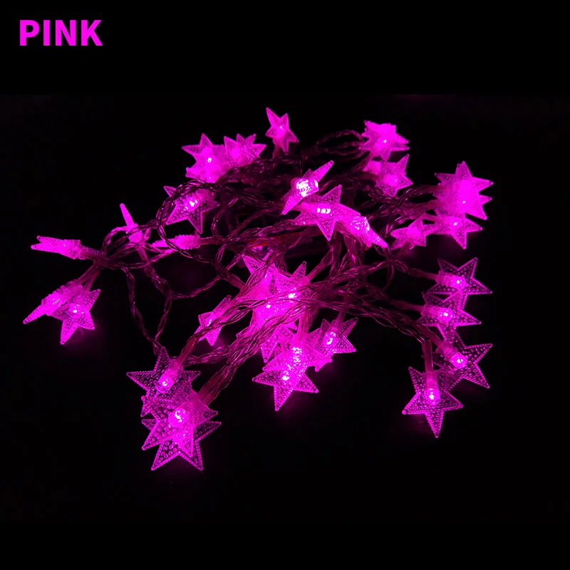 Батарея солнечные Фея гирлянда огни Светодиодный звезда гирлянды светодиодные огни 5 м 40 светодиодный декоративное освещение для новогодней елки для внутренней отделки - Испускаемый цвет: Pink