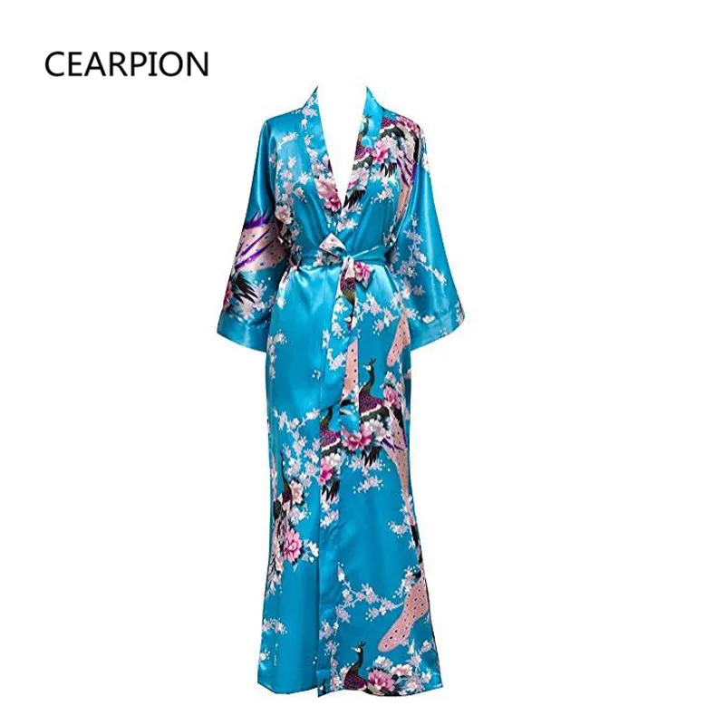 Размера плюс XXXL китайский женский длинный халат с цветочным принтом Павлин кимоно халат платье невесты халаты для невесты сексуальное ночное белье