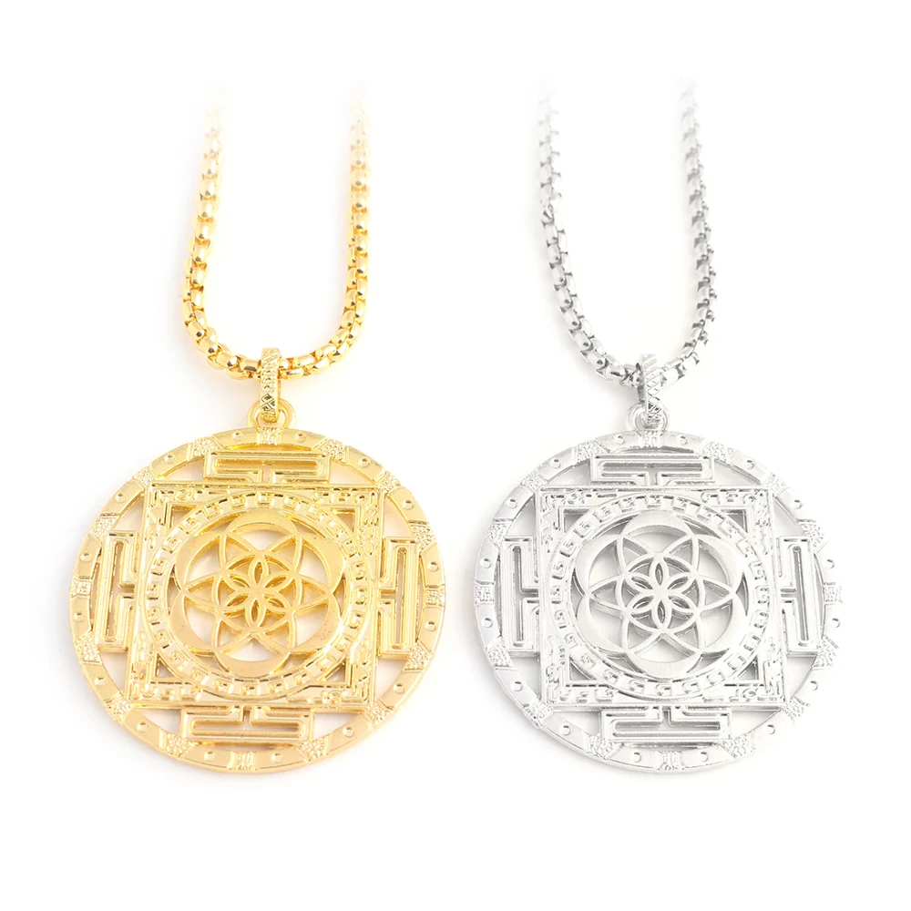 

M2 Fashion Jewelry Gothic Flower of Life Necklace Viking Charm Pendant Silver and Gold Amulet Men and Women Jewelry Dropshipping