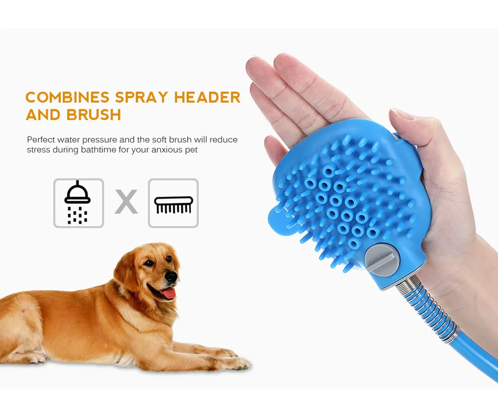 Pet Bathing Tool Combination of Shower Sprayer and Scrubber for Indoor Outdoor Use