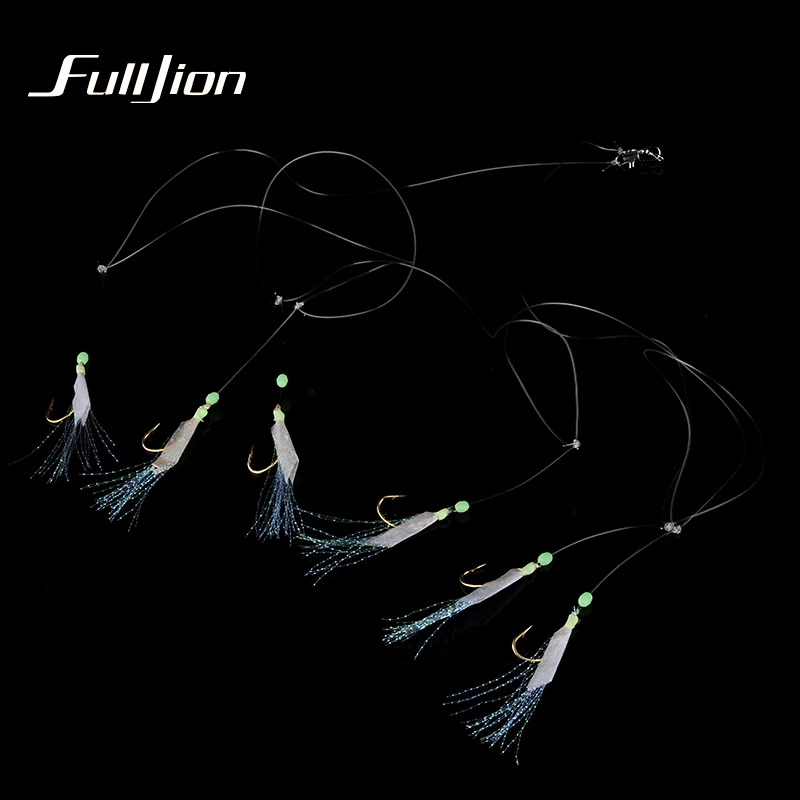 Fulljion الخطافات ل قطب الصيد مضيئة الذهب-مطلي الأسماك الجلد مريب رائحة Pesca مزيج سلسلة هوك مع 6 صغيرة هوك