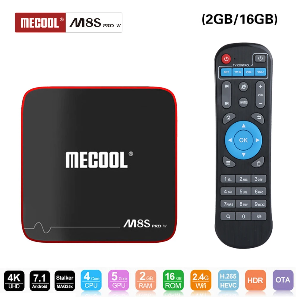 

MECOOL M8S PRO W Android 7.1 Smart TV Box Amlogic S905W CPU Quad Core 4K H.265 3D HD 2GB RAM DDR3 16GB Android TVBox