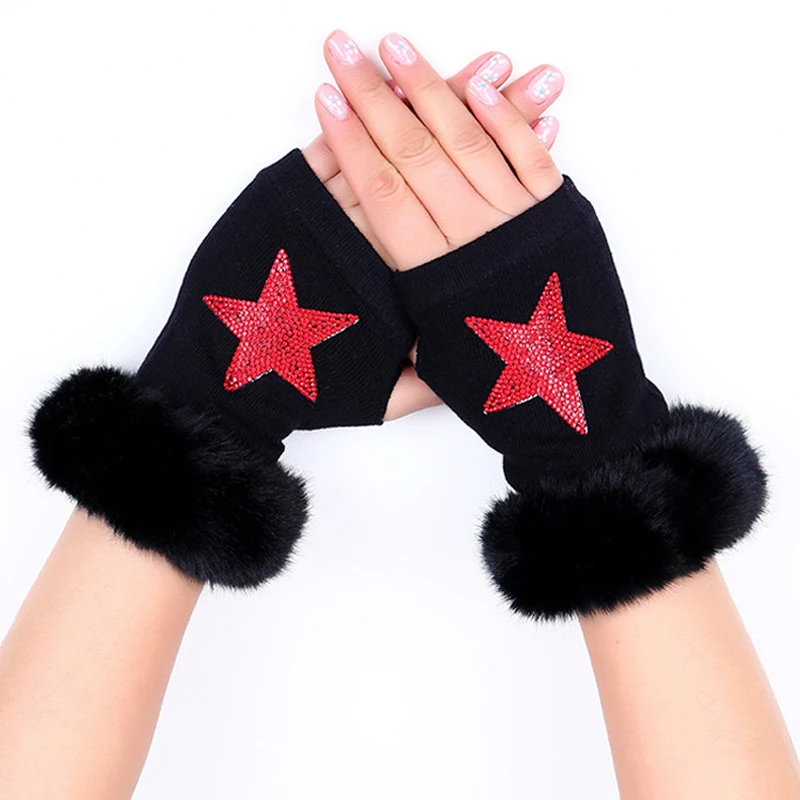 Buy New Lady Rhinestone Fingerless Gloves Women Men