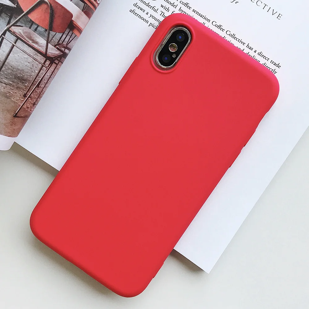 KIPX1124R_1_JONSNOW Pure Color Silicone Case for iPhone XS XR XS Max 6 6S 6P 7 8 Plus Ultra-thin Matte Dirt-resistant Soft TPU Solid Cover