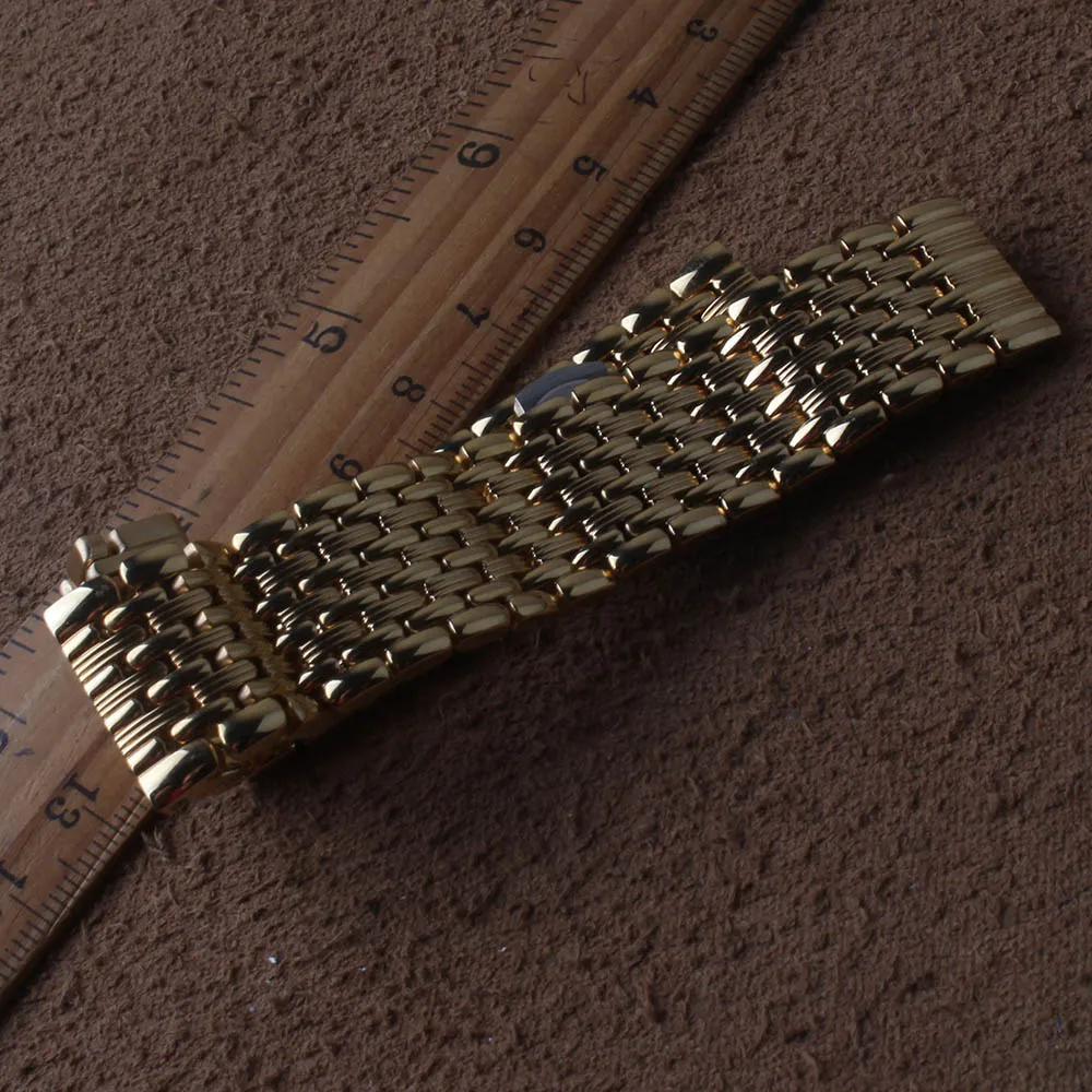 

18mm 20mm 22mm Stainless Steel Gold Watchbands Wristwatch Band butterfly Clasp Replacement Metal Strap Solid Link Bracelet gold