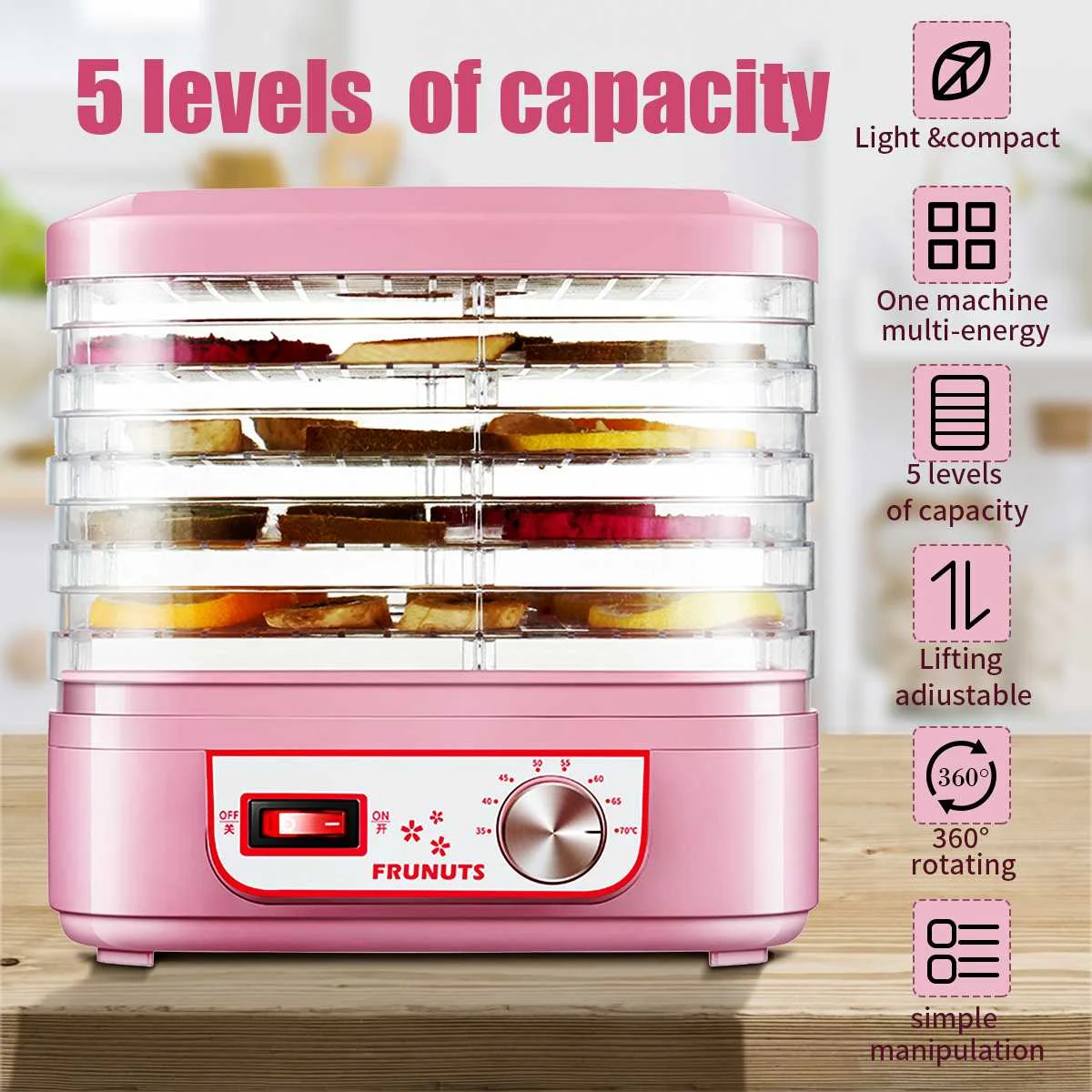 

Food Dehydrator Fruit Vegetable Herb Meat Drying Machine Pet Snacks Food Dryer With 5 Trays 220V Kitchen Appliances