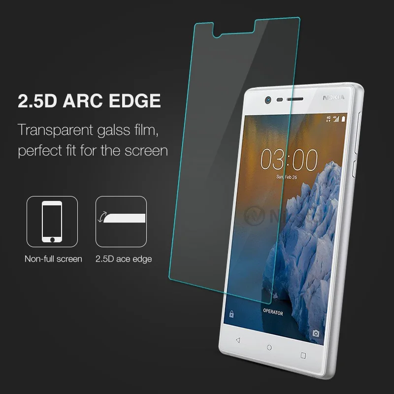Screen Protector For Nokia 3 5.0 inch Nicotd 9H 2.5D Premium Glass Tempered For Nokia 3 Nokia3 2017 9H Protective Glass Film  (3)