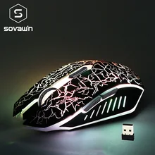 Перезаряжаемая дышащая, светодиодный, Беспроводная игровая мышь, USB 2,4 ГГц, 2000 dpi, геймер, оптическая, 10 м, для ПК, настольного компьютера, ноутбука