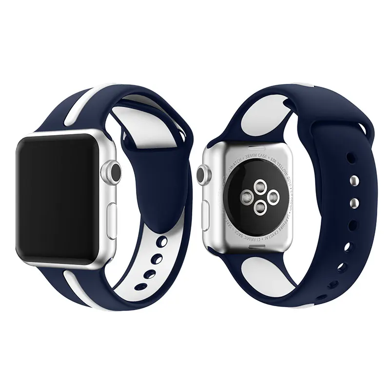 Полосатый силиконовый ремешок для Apple Watch Sport Correa Loop Band Замена для iwatch IOS Smartwatch Браслет серии 4/3/2/1 - Цвет: Blue White