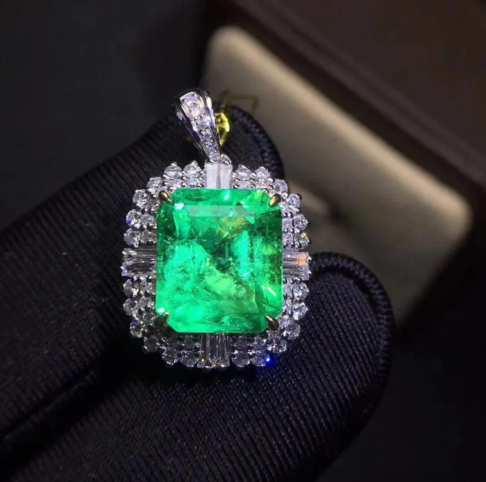 

Fine Jewelry Colombia Real 18K White Gold AU750 Natural Emerald Gemstones 4.18ct Luxury Female Pendants for Women Fine Necklace