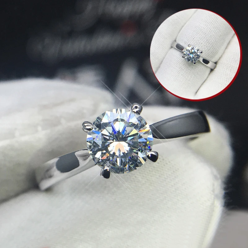 Классическое Белое золото 14 к 1ct 2ct 3ct Moissanite кольцо VVS1 Круглый вырез лабораторный алмаз обручальное свадебное кольцо на головщину для женщин