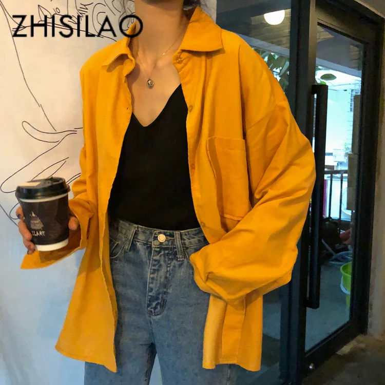 

Solid Fashion Women Blouse Plus Size Loose Long Sleeve Women Shirt Spring Autumn 2019 Yellow Oversize Long Blouse Chic Korean