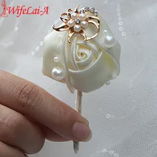 WifeLai-цветок розы цвета слоновой кости Свадебный корсаж золото/серебро кристалл Жених жемчуг бисером брошь цветок булавки X5417-JY
