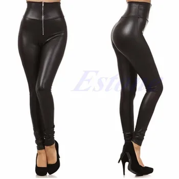 

Hot Sexy Women High Waist Faux Leather Stretchy Skinny Leggings Slim Pants F05