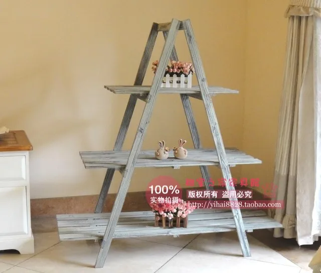 

European pastoral wood stairs flower pots frame whitewashed step process to do the old antique plant stand
