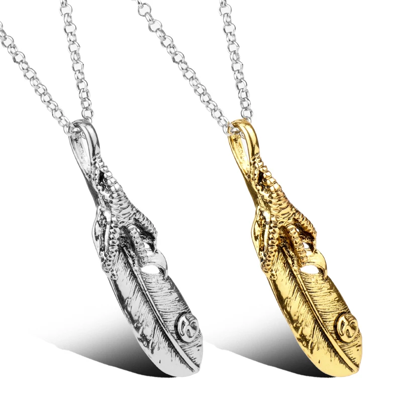 

2 Colors necklace Japan Takahashi goro Goro titanium hip hop men engraved eagle feather jewelry pendant Necklace Cosplay Gift