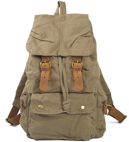 Модный винтажный мужской рюкзак из холщовой кожи Crazy Horse, школьная сумка, рюкзак для женщин, холщовый рюкзак для путешествий - Цвет: Army green