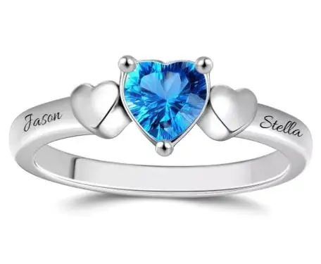 

Personalized Heart Birthstone Promise Ring With Engraving Silver