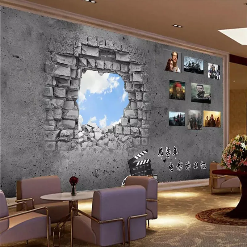 

Nostalgic broken wall bedroom cafe West background wall professional production mural wholesale wallpaper mural (to map custom)