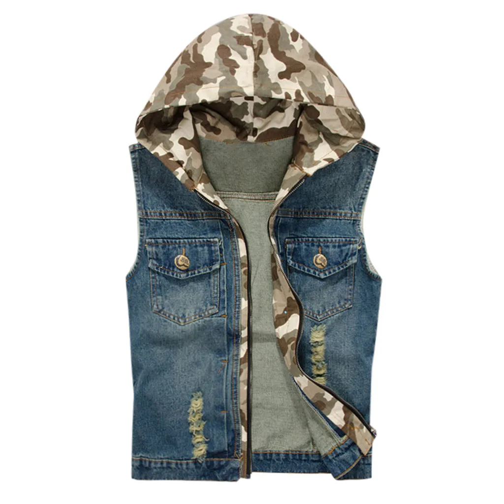 

2019 Cotton Jeans Sleeveless Jacket Men Plus Size 6XL Dark Blue Denim Jeans Vest Men Cowboy Denim Vest Mens hoodie Jackets